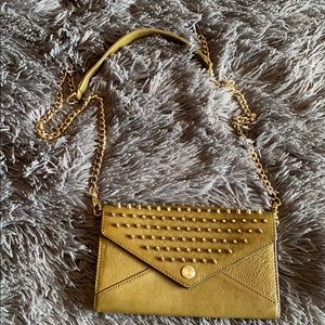 Gorgeous studded olive leather wallet on chain